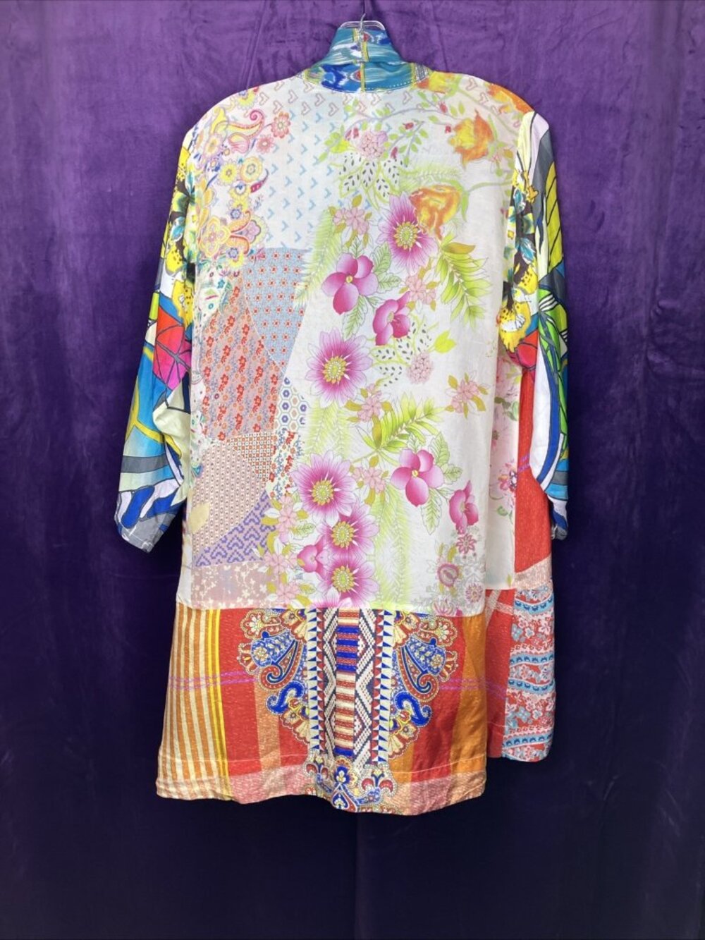 M Johnny Was Otti Tia 2 Pockets Silk Tie Front Kimono Lagenlook Patchwork - Picture 6 of 6